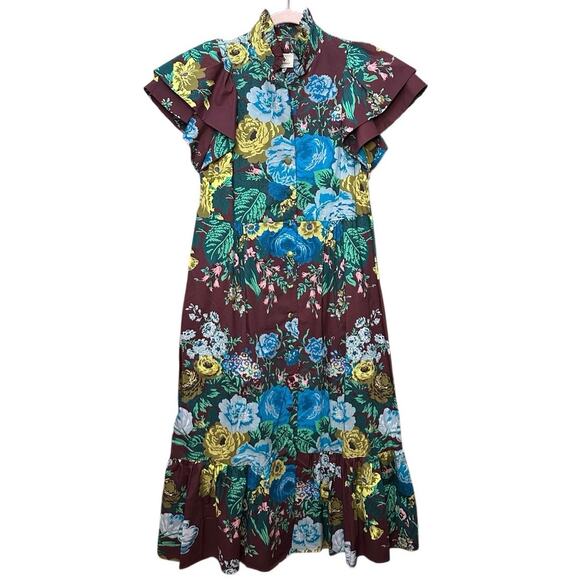 Tuckernuck Alice Midi Dress Merlot Sharp Floral Size XS Brand New - Picture 2 of 13